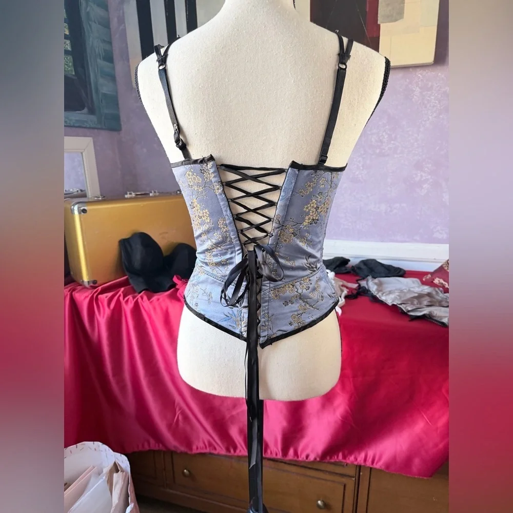 SZ 34C Frederick's of Hollywood Stunning Asian Inspired Blue and Gold Corset